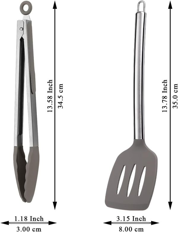 Spatula and Cooking Tong Set, Silicone Slotted Turner, Kitchen Tong, Heat Resistant Handle Non Slip, with Silicon Tips, Dishwasher Safe - Image 2