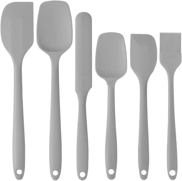 Food Grade Silicone Rubber Spatula Set for Baking, Cooking, and Mixing High Heat Resistant Non Stick Dishwasher Safe BPA-Free Multicolor Set of 6（gray）