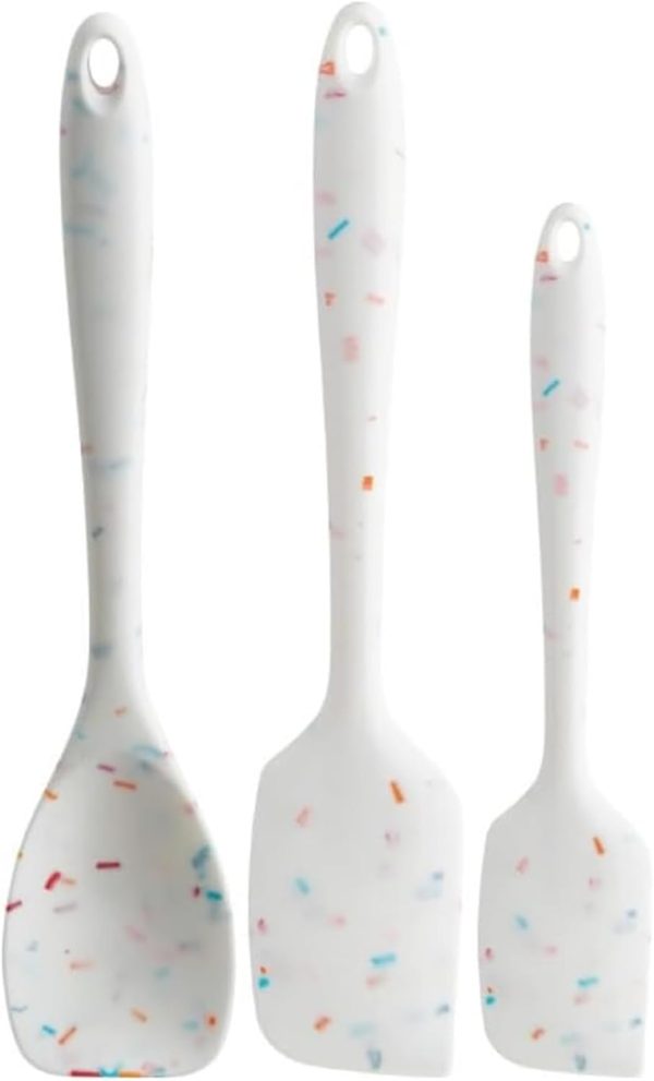 Confetti Silicone Utensil Set – 11" Spatula, 11" Spoonula & 8" Small – Reinforced hybrid flexible silicone, BPA-free, heat resistant to 428°F, ergonomic & dishwasher safe.