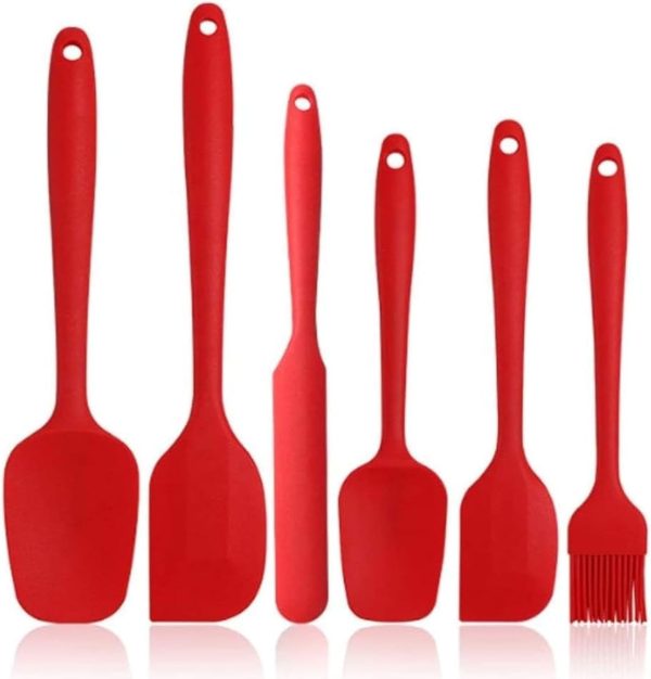Spatulas Set of 6, Food Grade Silicone Spatulas Rubber Heat Resistant, Stainless Steel Core, Kitchen Utensils Nonstick for for Cooking, Baking and Mixing(Red)
