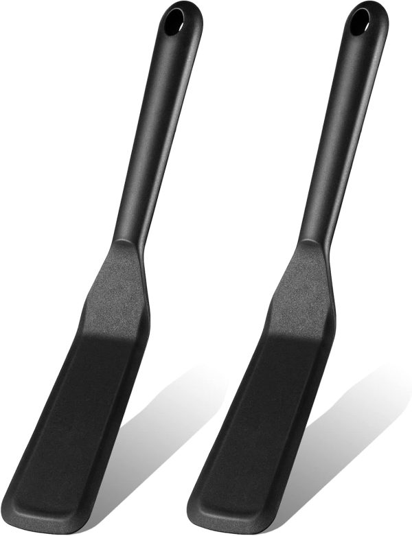 2 Pieces Silicone Narrow Skinny Spatula Crepe Flipper Long Heat Resistant Cooking Pancake Spatula Non Stick for Cooking Egg Burgers Pizza Pancake Steak Omelet(Black)
