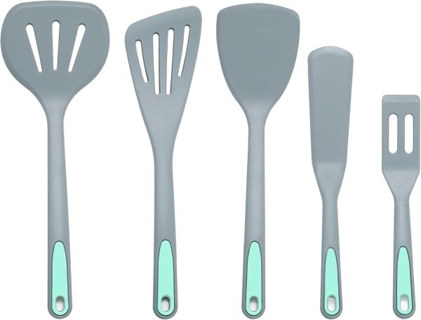 5 Pieces Silicone Spatula Set, Non-Stick Silicone Turner Spatulas, Heat Resistance Cooking Utensils, Flip Turner for Fish, Egg, Pancake,Dishwasher Safe, Light Grey