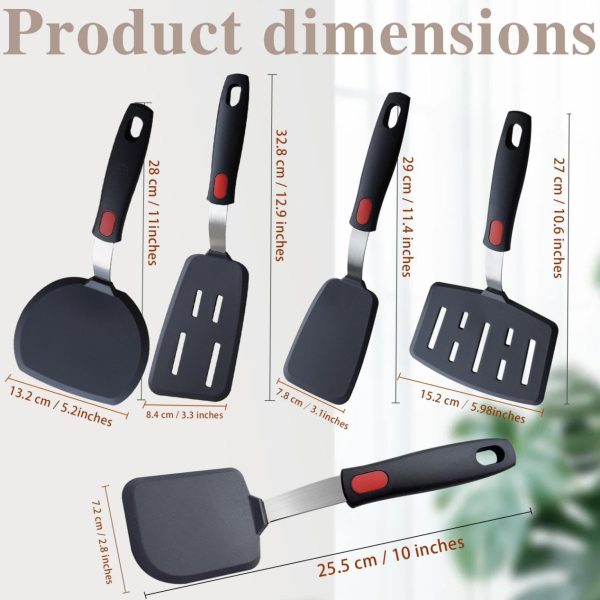 Silicone Spatula Turner, 5-Pack Spatulas Silicone Set for Nonstick Cookware, 600°F Heat Resistant Kitchen Cooking Utensils Set for Egg, Pancake Dishwasher Safe - Image 2