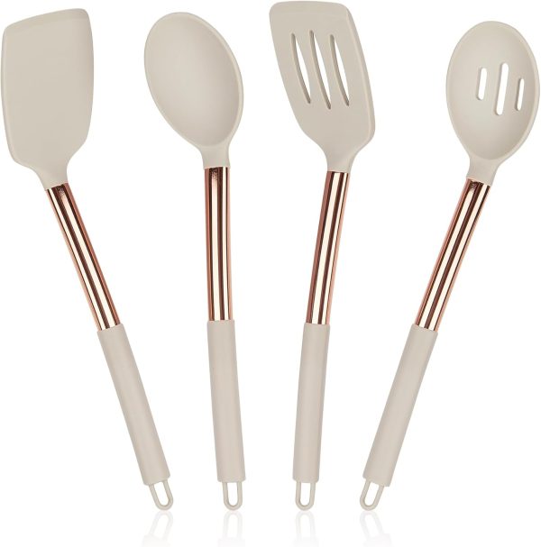 4 Pack Silicone Utensils Set, Non Stick Solid Spatulas, Heat Resistant Blue Slotted Spoons with Stainless Steel Handle, BPA Free Cooking Turner for Stir-Fry, Frying, Mixing, Serving,Draining,Turning