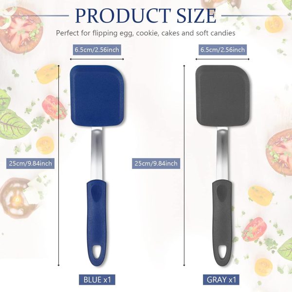 Silicone Cookie Spatula Turner 2 Pack Mini Brownie Spatula Flexible Kitchen Small Silicone Turner for Nonstick Cookware Heat Resistant No Scratch Flipper for Egg Pancake(Gray, Blue) - Image 2