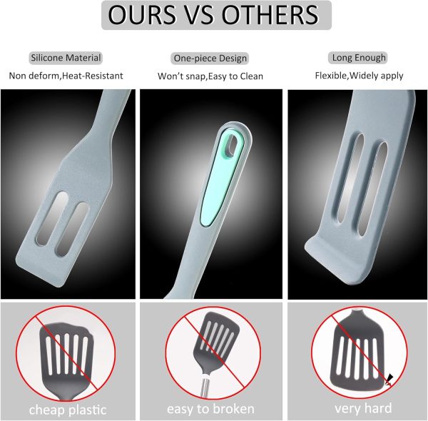 5 Pieces Silicone Spatula Set, Non-Stick Silicone Turner Spatulas, Heat Resistance Cooking Utensils, Flip Turner for Fish, Egg, Pancake,Dishwasher Safe, Light Grey